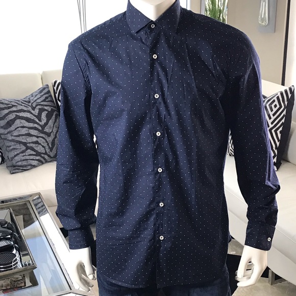 Mango | Shirts | Mango Dark Blue Shirt Wwhite Dots | Poshmark